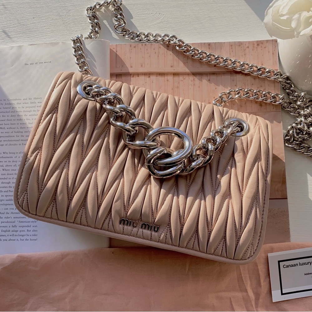 MIU MIU Nappa Matelasse Club Shoulder Bag Camme